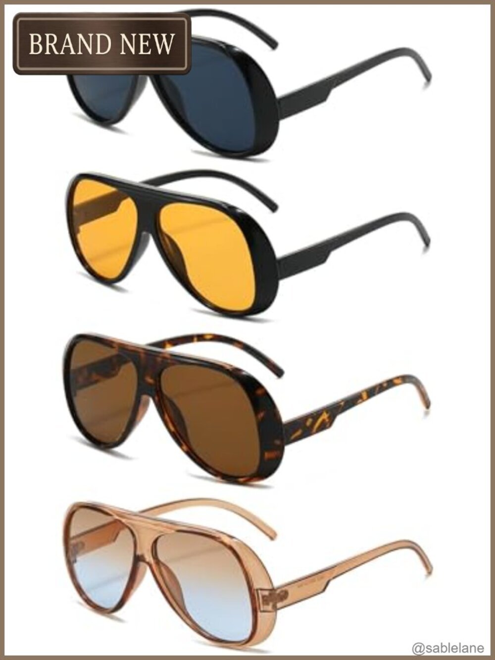 4 Pack Oversized Square Aviator Sunglasses UV400 Protection Unisex Retro Frame